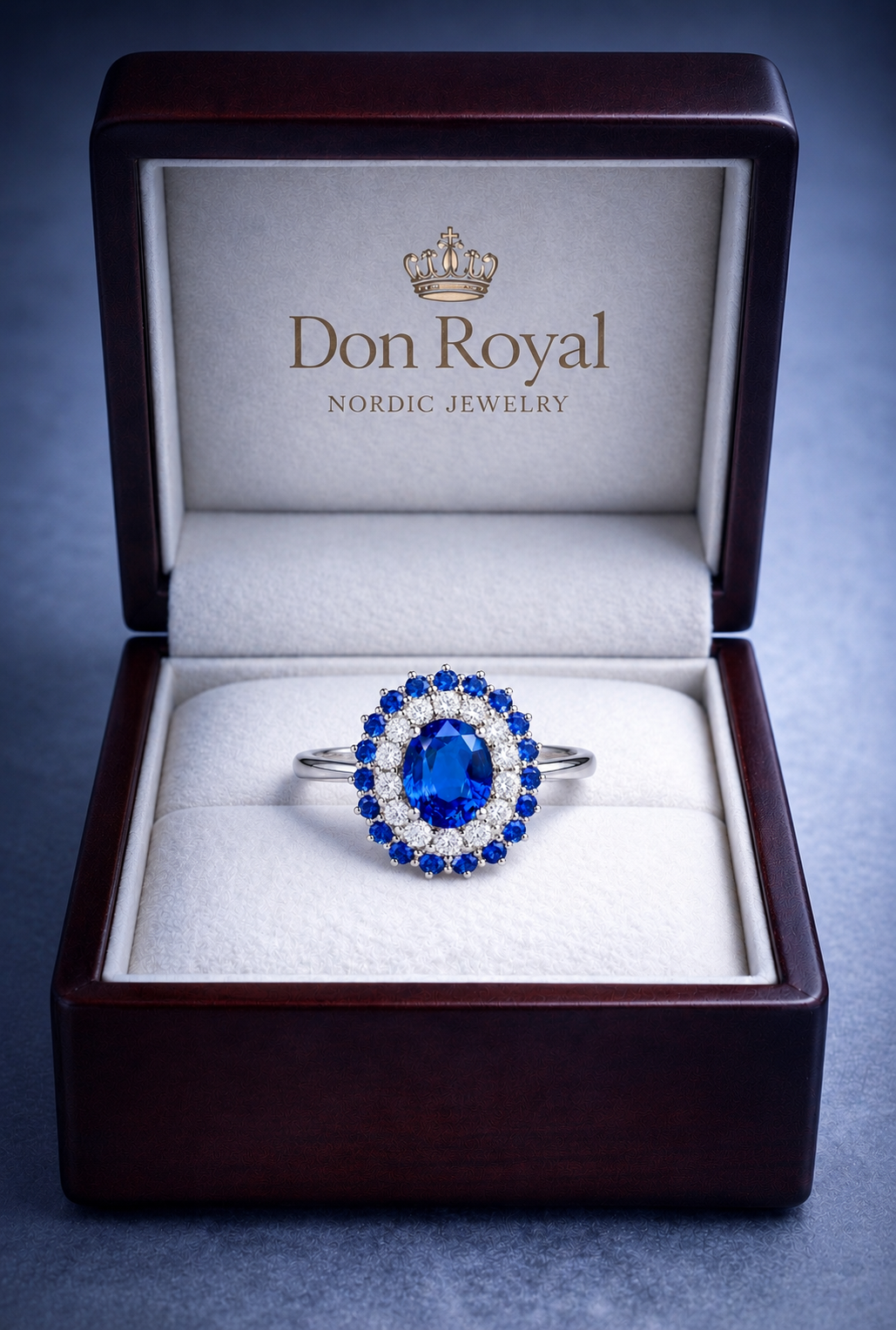 Aurevion Blue Sapphire & Diamond Double Halo Ring
