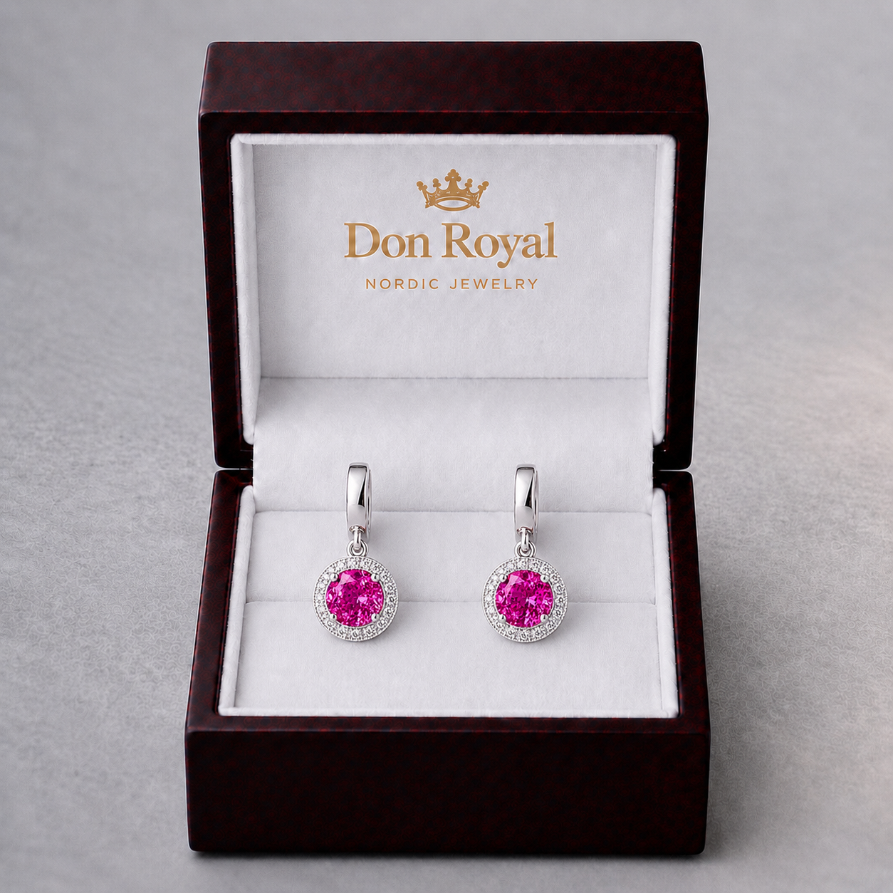Natural Pink Sapphire Diamond Halo Handcrafted Gold Earrings Box