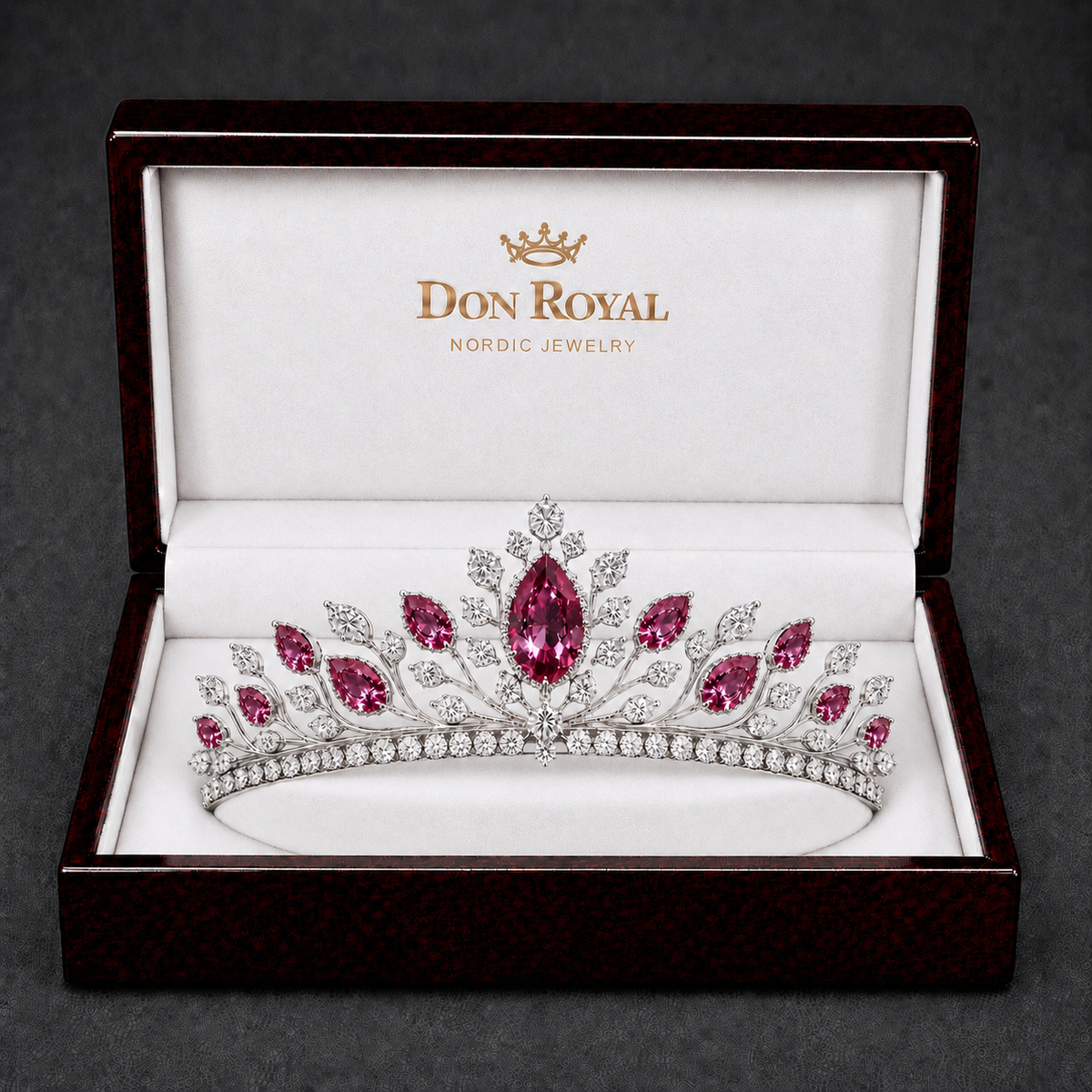 Natural Pink Sapphire Diamond Handcrafted Gold Tiara Box
