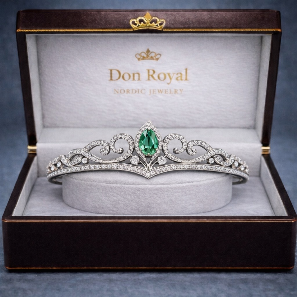 alexandrite diamond white gold tiara in box