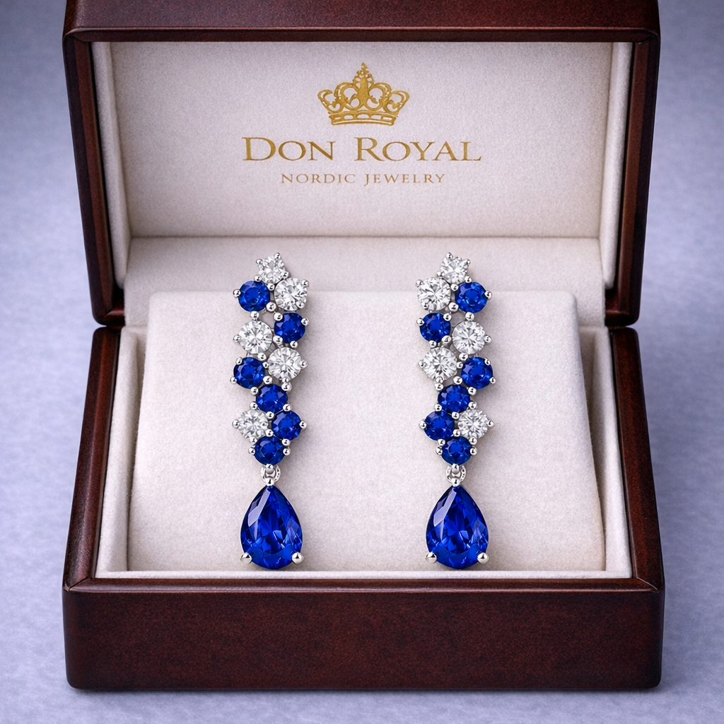 blue sapphire diamond white gold earrings in box