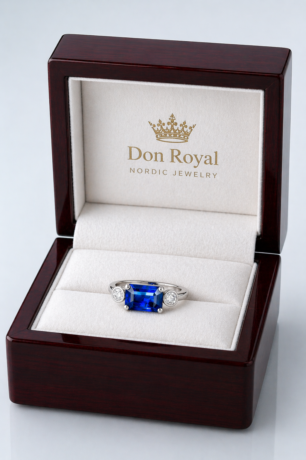 blue sapphire three-stone ring 1.63 ct in white gold
