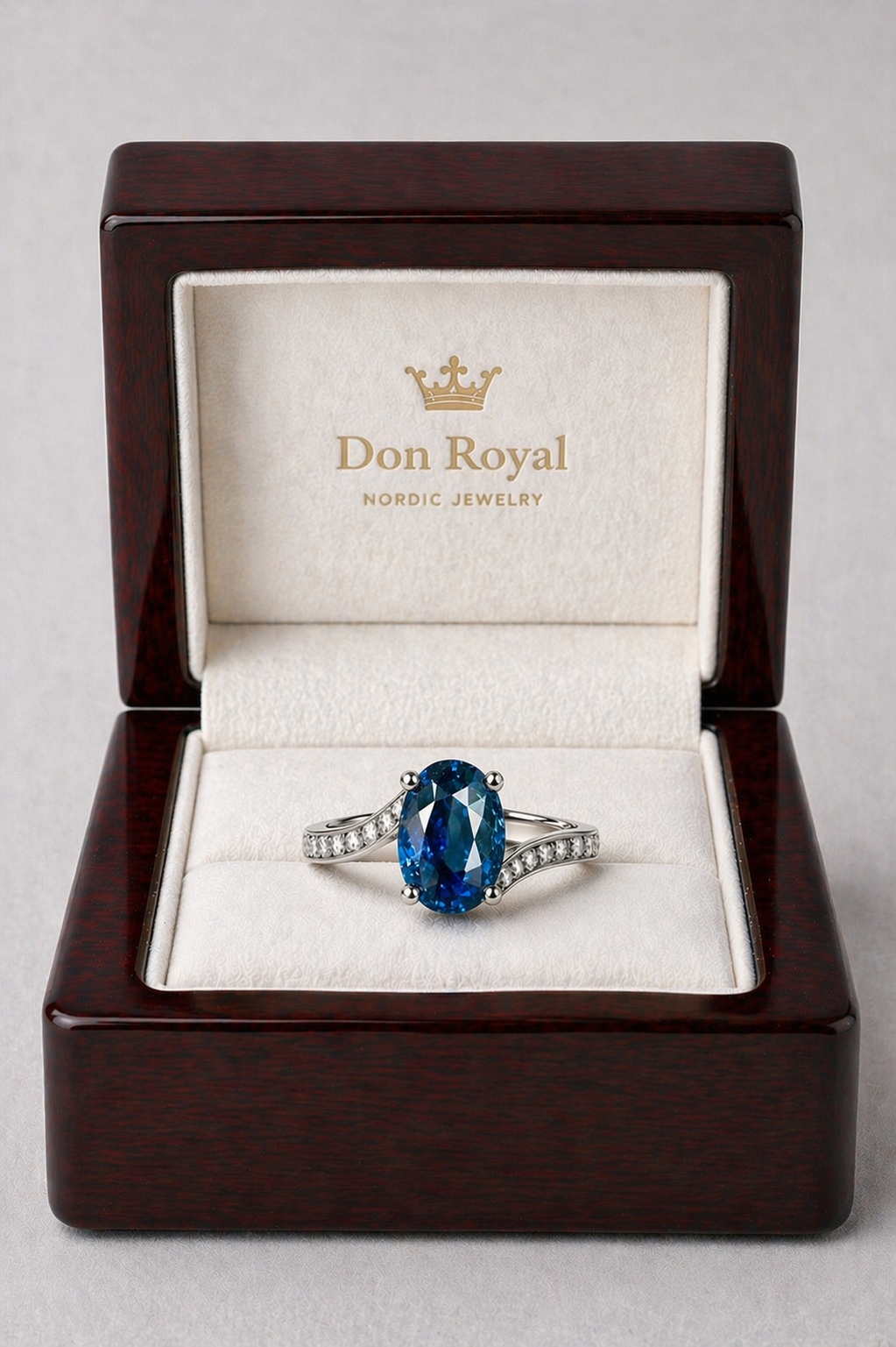 vivid blue sapphire diamond ring 1.55 ct in white gold