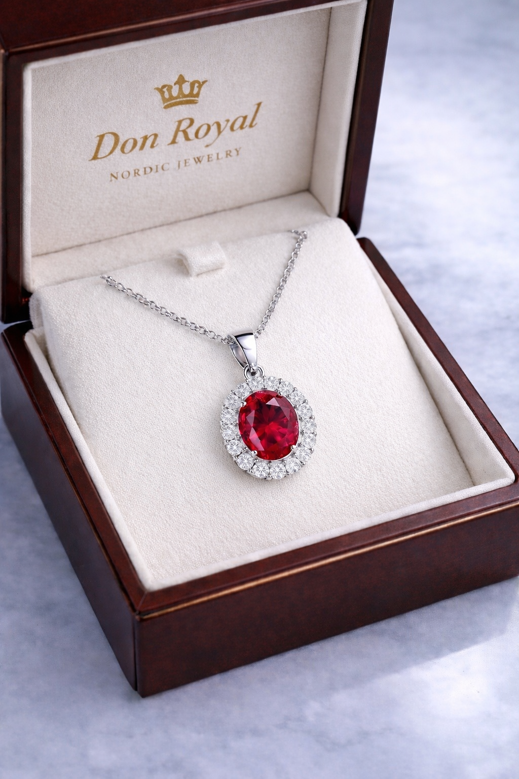 ruby halo diamond white gold pendant for necklace in box