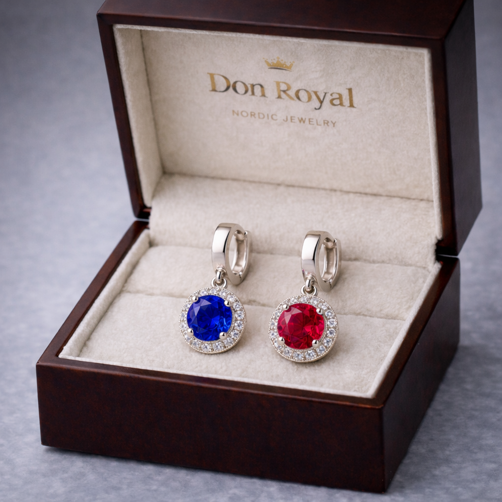 ruby sapphire diamond white gold earrings in box