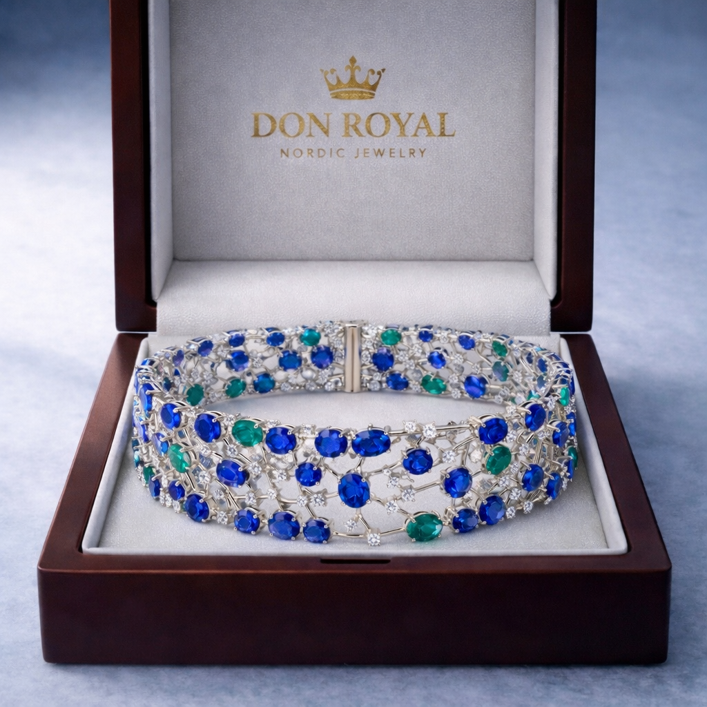 sapphire emerald diamond white gold bracelet in box