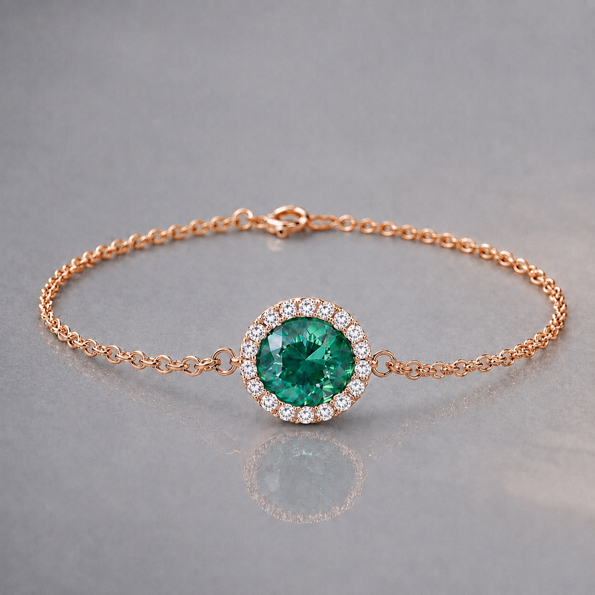 Natural Alexandrite Diamond Halo Handcrafted Rose Gold Bracelet