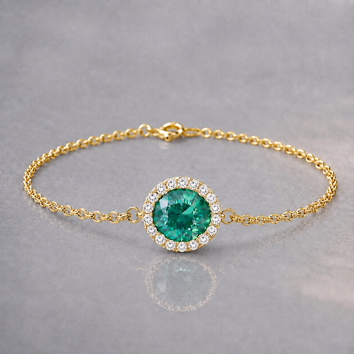 Natural Alexandrite Diamond Halo Handcrafted Yellow Gold Bracelet