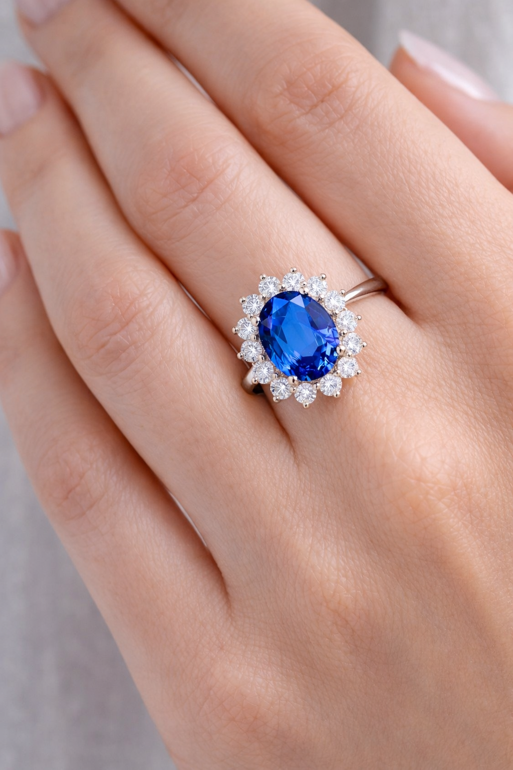 Aurevex Blå Safir och Diamant Halo Ring