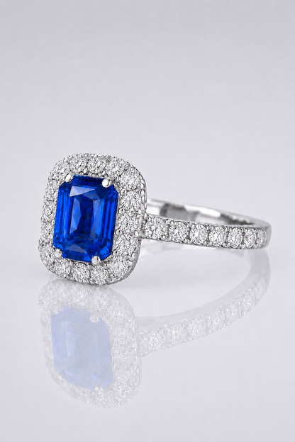 Natural Blue Sapphire Diamond Halo Pl Ringtinum