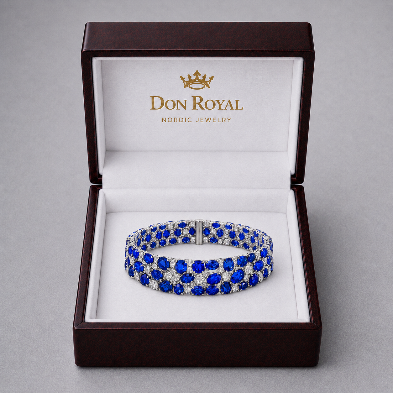 Natural Blue Sapphire Diamond Handcrafted Gold Bracelet Box