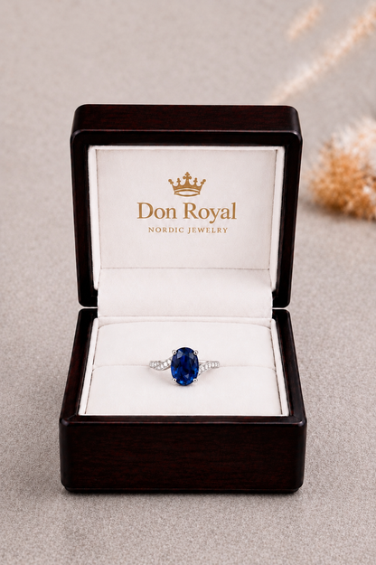 Natural Blue Sapphire Diamond Handcrafted Gold Ring Box