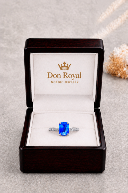 Natural Blue Sapphire Diamond Handcrafted Gold Ring Box