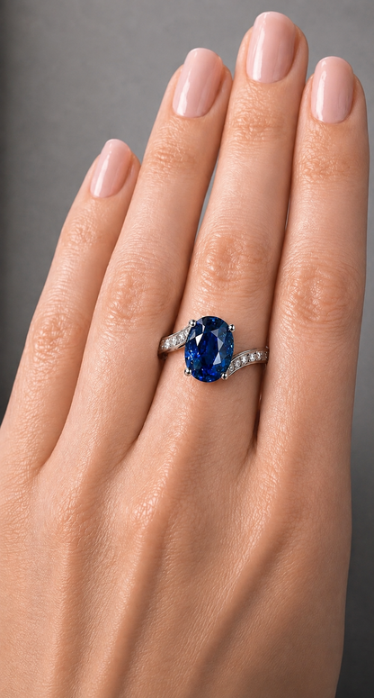 Natural Blue Sapphire Diamond Handcrafted Gold Ring Model