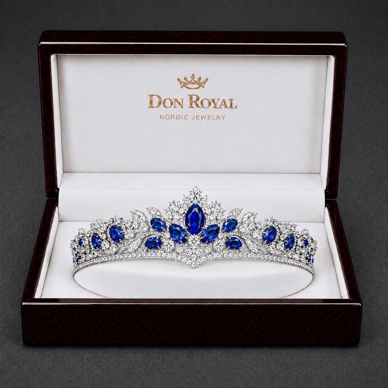 Natural Blue Sapphire Diamond Handcrafted Gold Tiara Box
