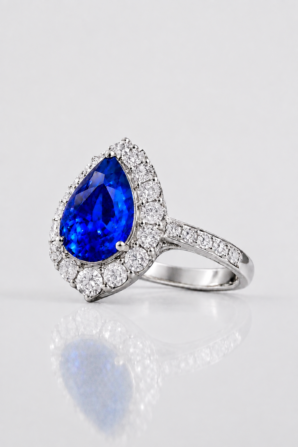 Natural Blue Sapphire Diamond Handcrafted Halo Platinum Ring