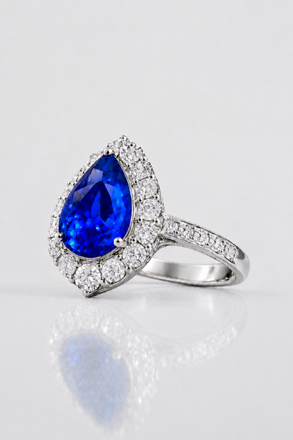 Natural Blue Sapphire Diamond Handcrafted Halo Platinum Ring
