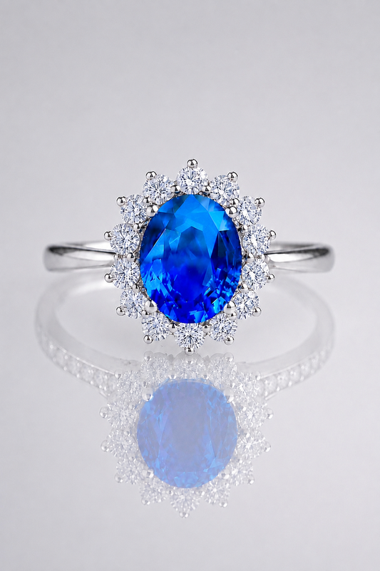 natural blue sapphire diamond halo white gold ring