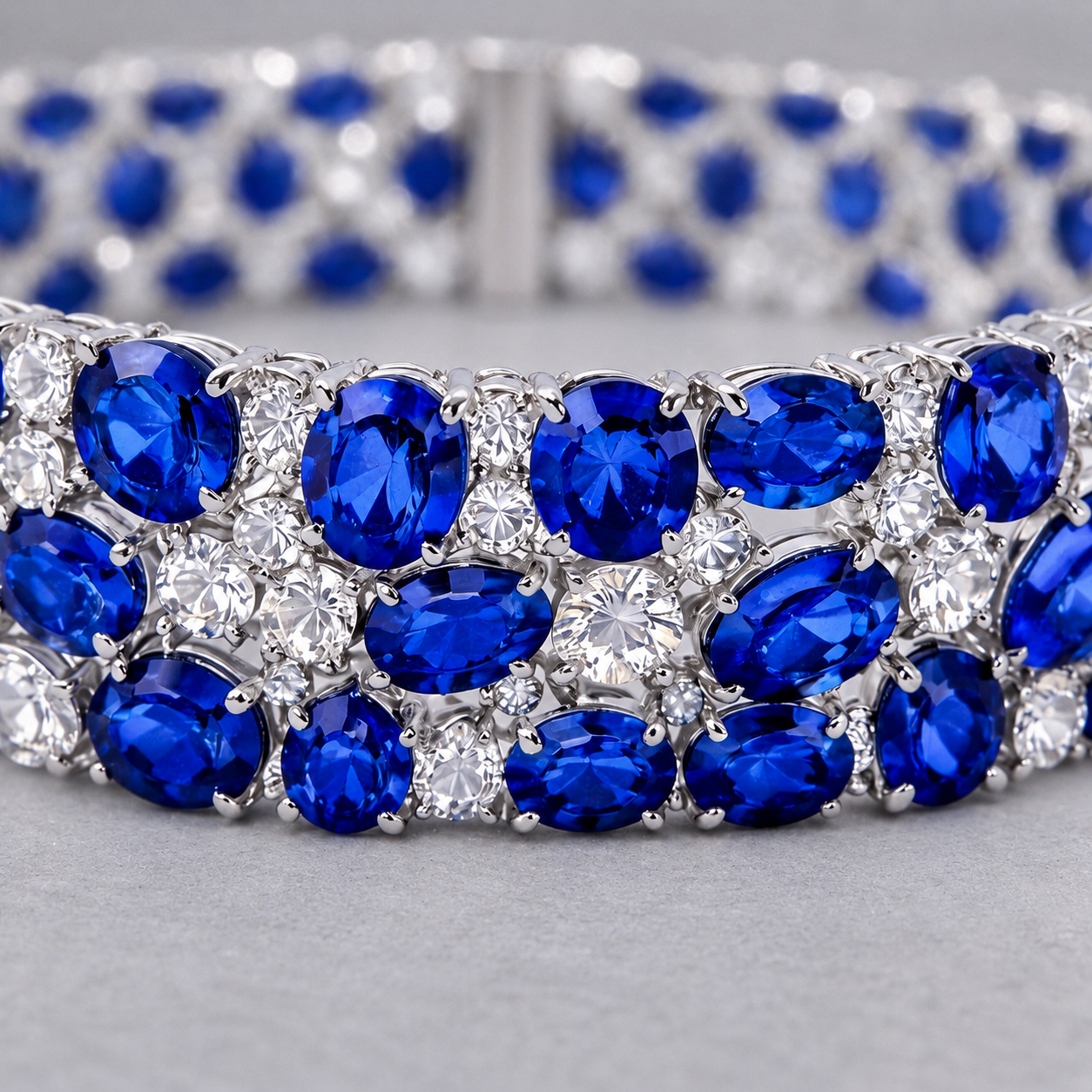 Natural Blue Sapphire Diamond Handcrafted Platinum Bracelet