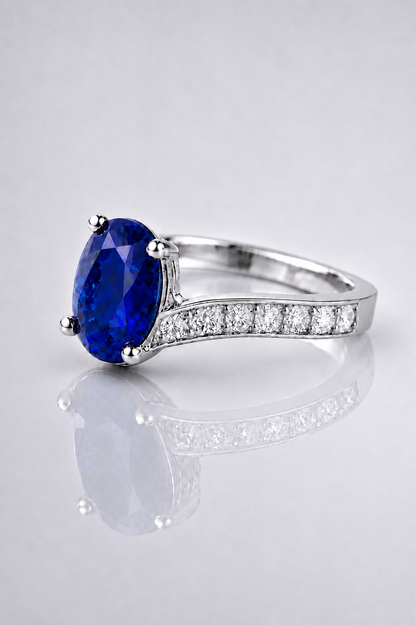 Natural Blue Sapphire Diamond Handcrafted Platinum Ring