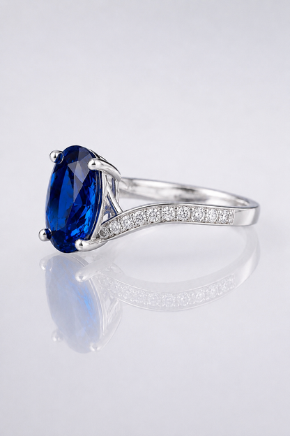 Natural Blue Sapphire Diamond Handcrafted Platinum Ring