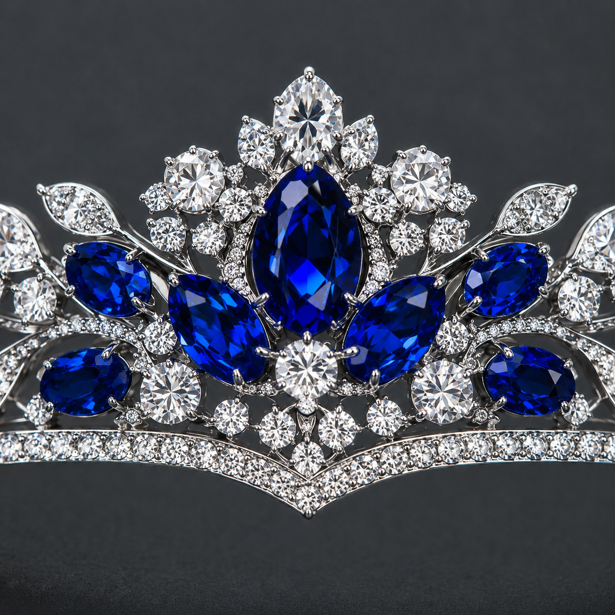 Natural Blue Sapphire Diamond Handcrafted Platinum Tiara