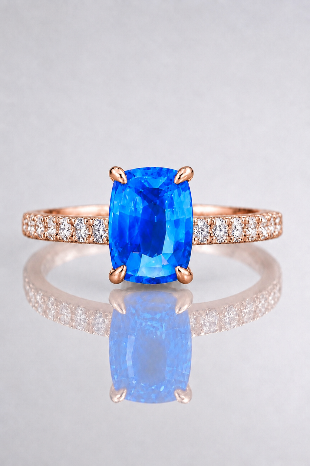 Natural Blue Sapphire Diamond Handcrafted Rose Gold Ring
