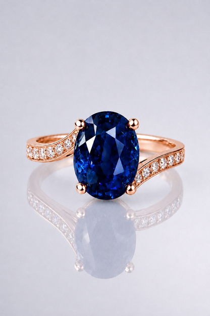 Natural Blue Sapphire Diamond Handcrafted Rose Gold Ring