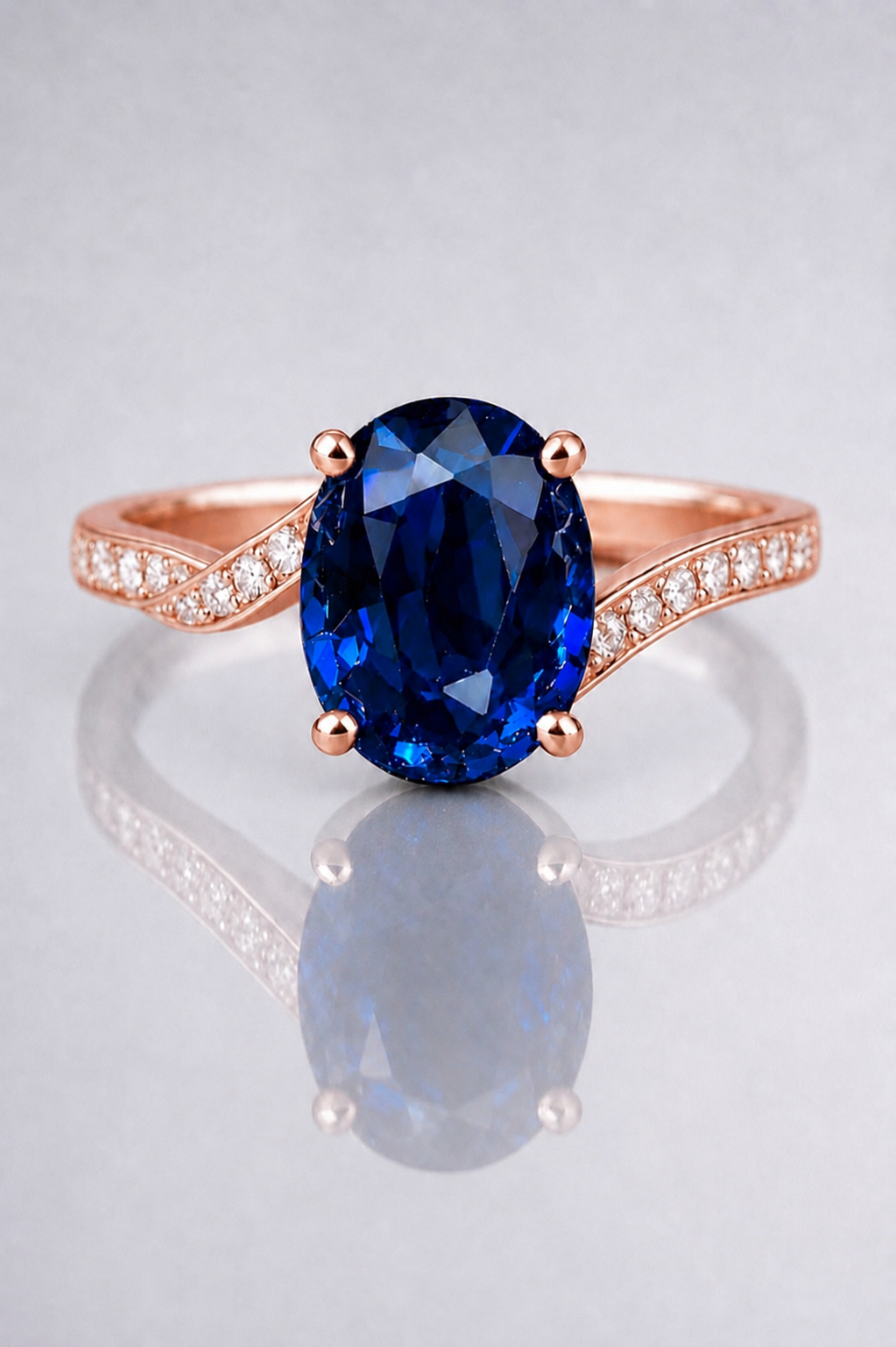Natural Blue Sapphire Diamond Handcrafted Rose Gold Ring