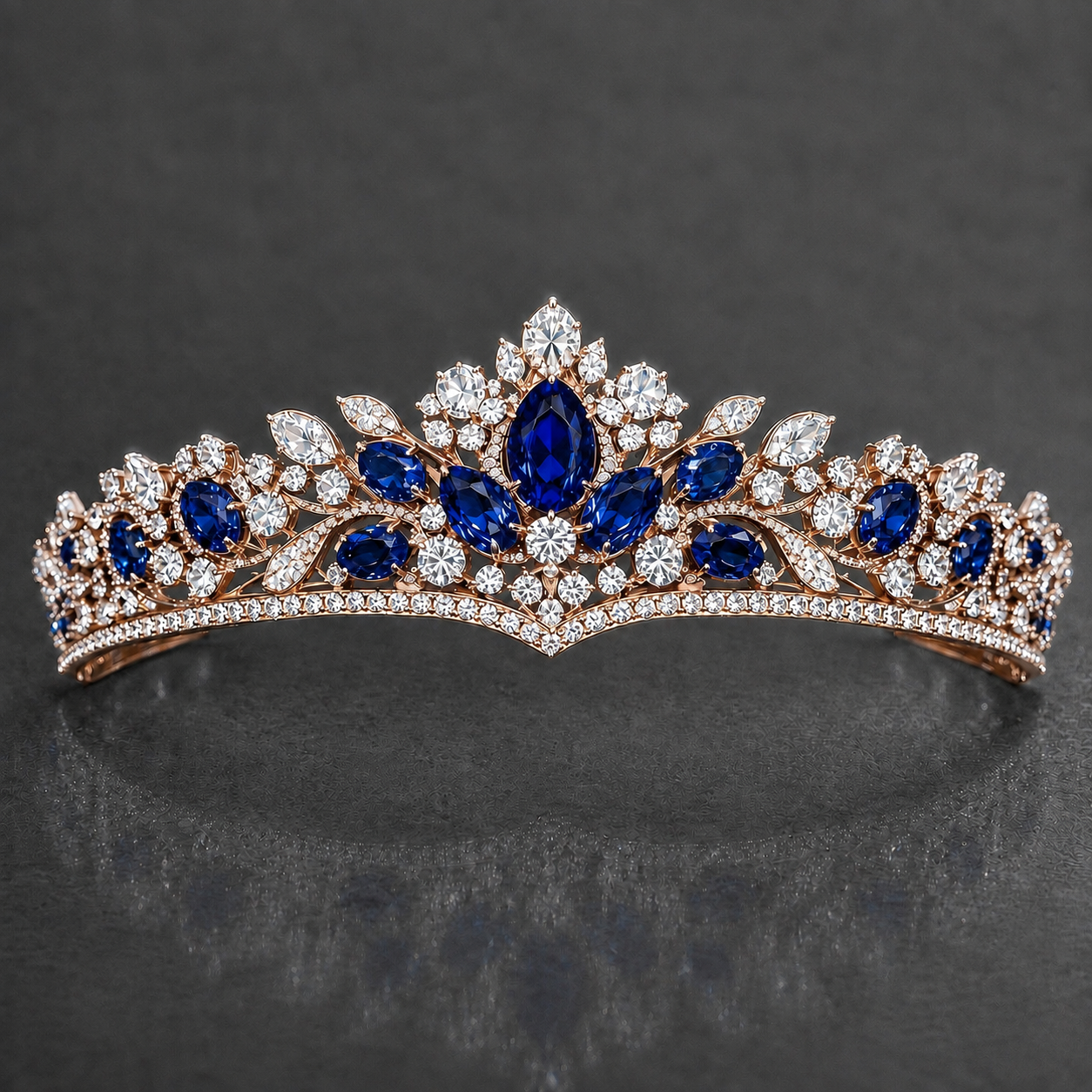 Natural Blue Sapphire Diamond Handcrafted Rose Gold Tiara