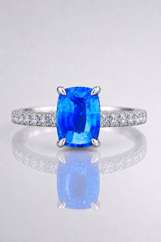 Natural Blue Sapphire Diamond Handcrafted White Gold Ring