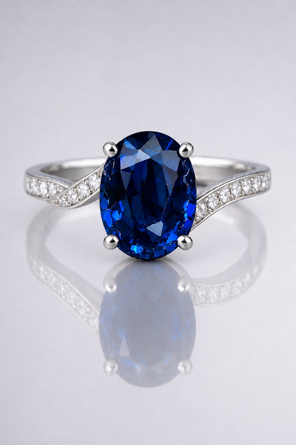 Natural Blue Sapphire Diamond Handcrafted White Gold Ring