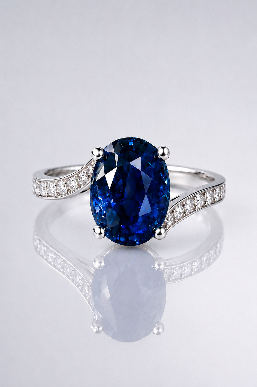 Natural Blue Sapphire Diamond Handcrafted White Gold Ring