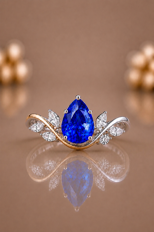 Natural Blue Sapphire Diamond Handcrafted White Gold Ring