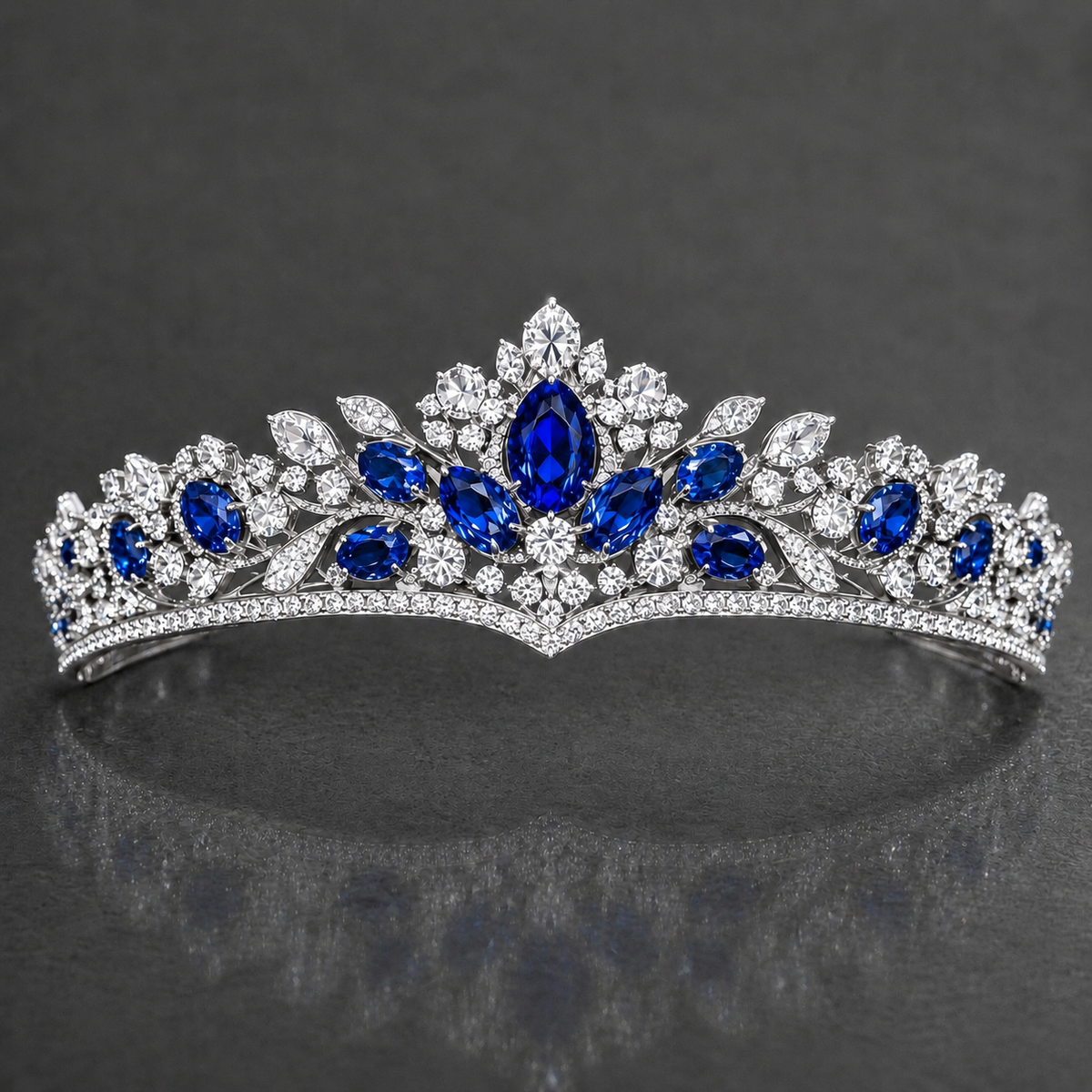 Natural Blue Sapphire Diamond Handcrafted White Gold Tiara