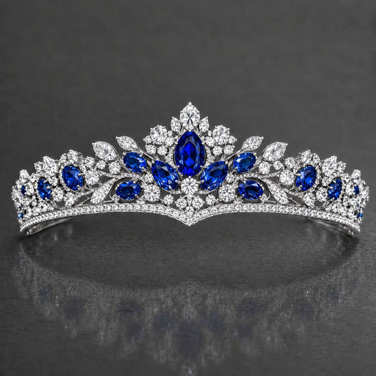 Natural Blue Sapphire Diamond Handcrafted White Gold Tiara