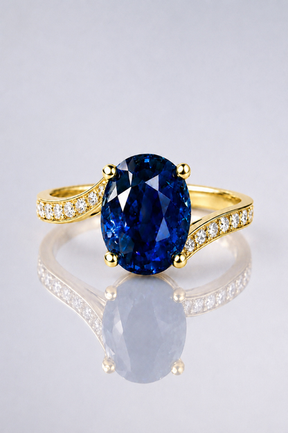 Natural Blue Sapphire Diamond Handcrafted Yellow Gold Ring