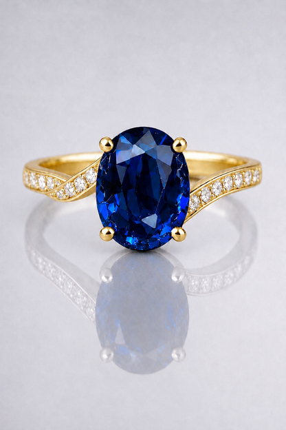 Natural Blue Sapphire Diamond Handcrafted Yellow Gold Ring