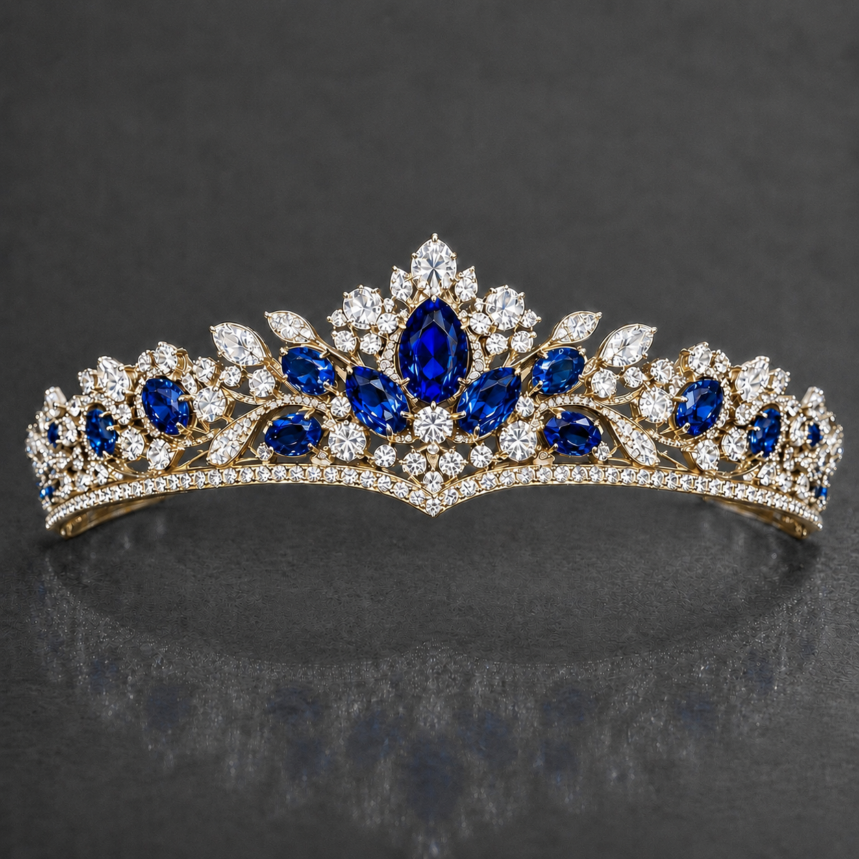 Natural Blue Sapphire Diamond Handcrafted Yellow Gold Tiara