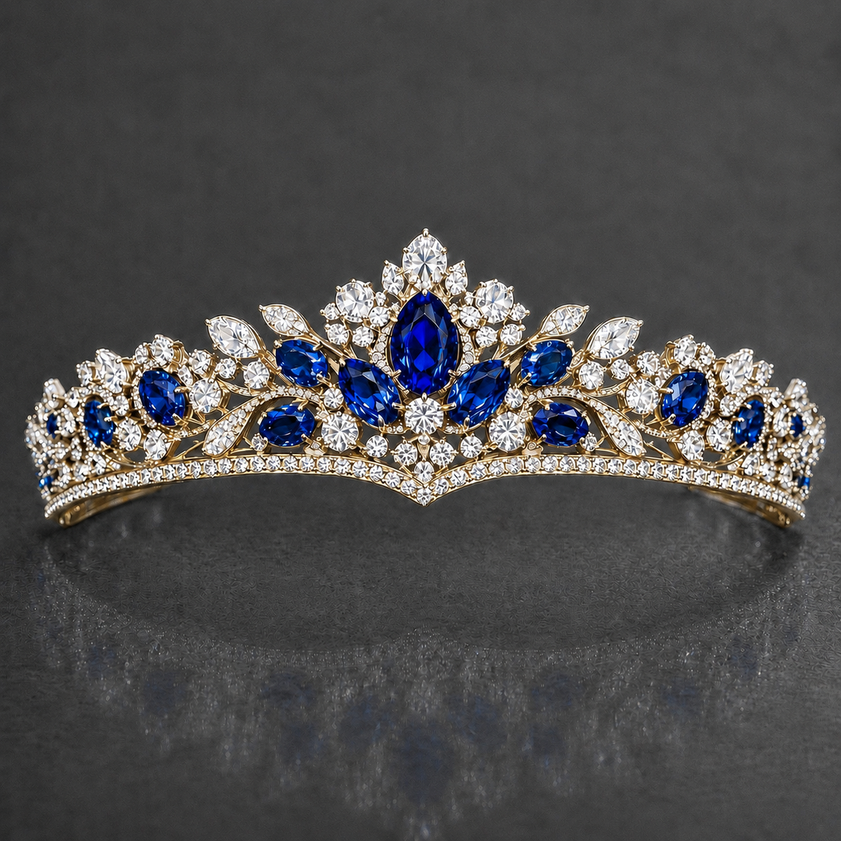 Natural Blue Sapphire Diamond Handcrafted Yellow Gold Tiara