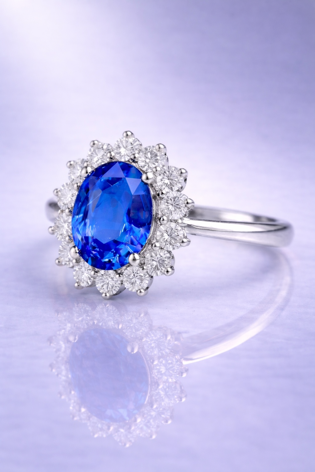Aurevex Blå Safir och Diamant Halo Ring