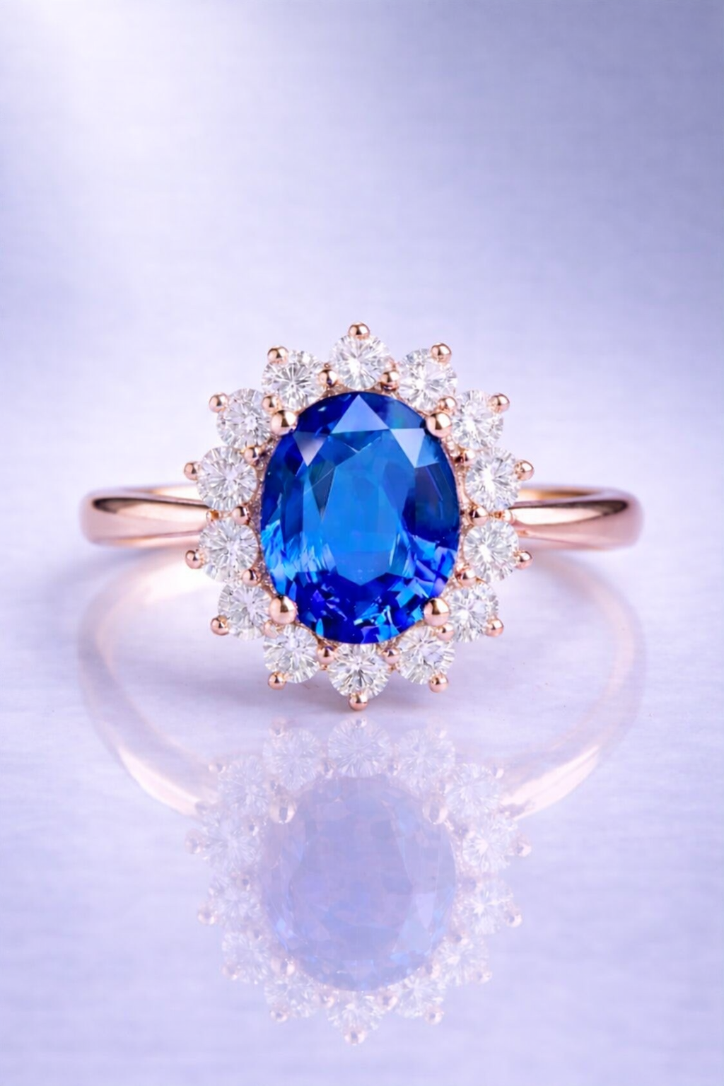 Aurevex Blå Safir och Diamant Halo Ring