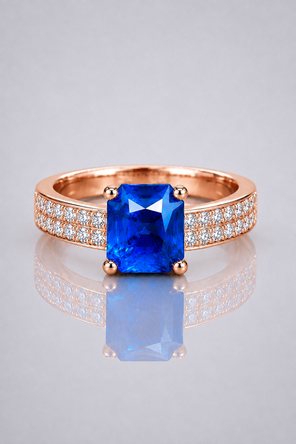 Natural Blue Sapphire Diamond Rose Gold Ring