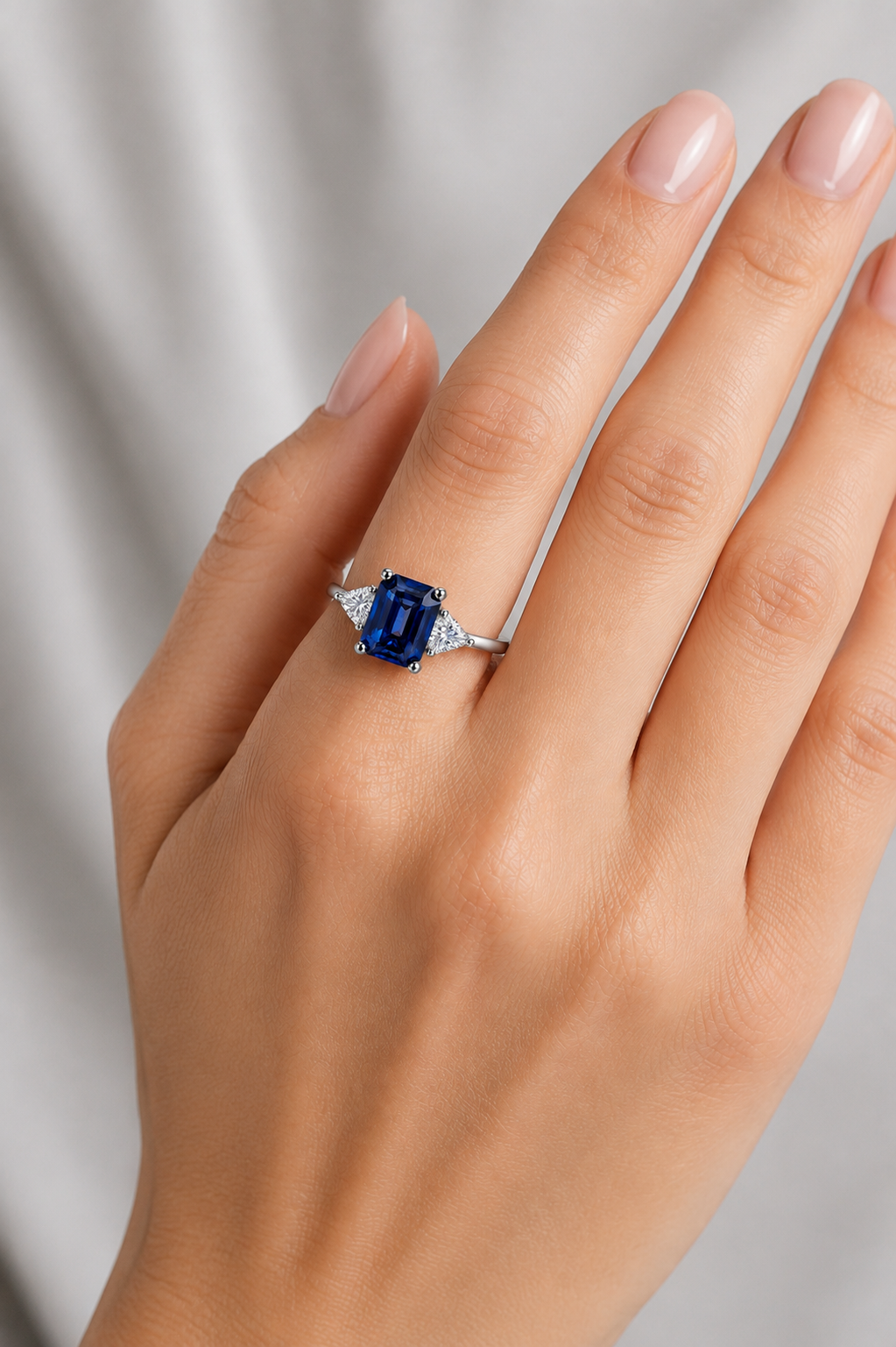 Natural Blue Sapphire Diamond Trilogy Gold Ring Model