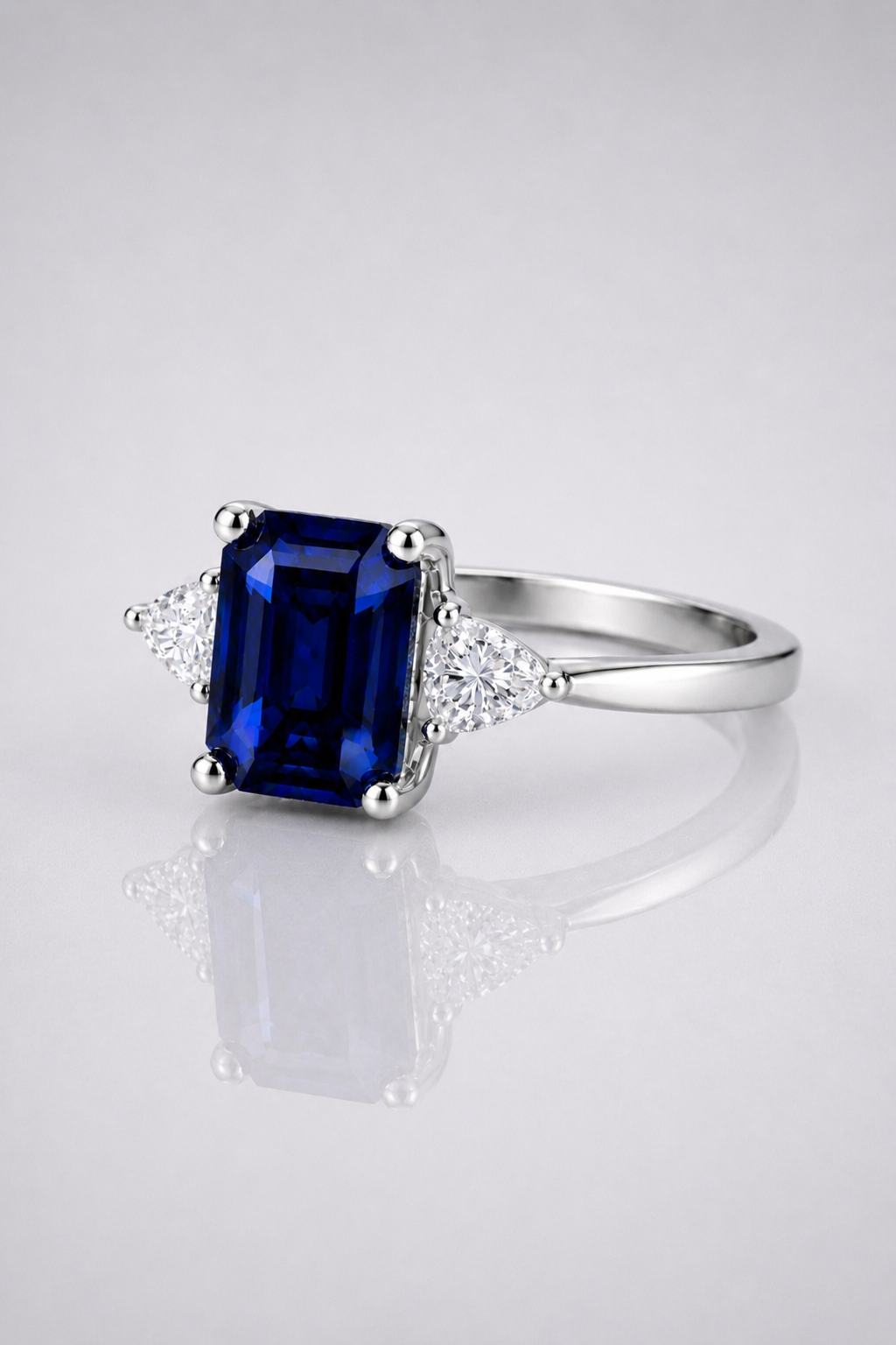 Natural Blue Sapphire Diamond Trilogy 
 Platinum Ring