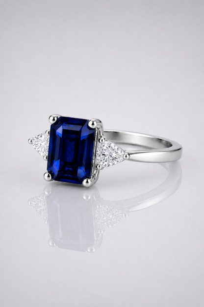 Natural Blue Sapphire Diamond Trilogy 
 Platinum Ring
