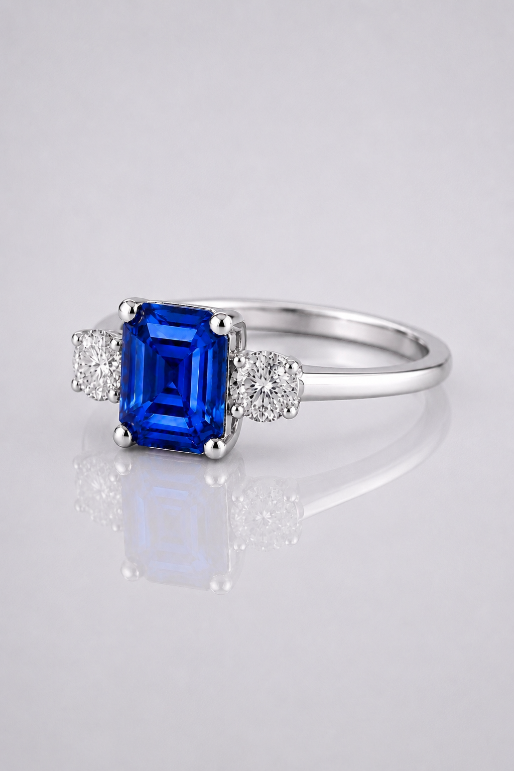 Natural Blue Sapphire Diamond Trilogy 
 Platinum Ring