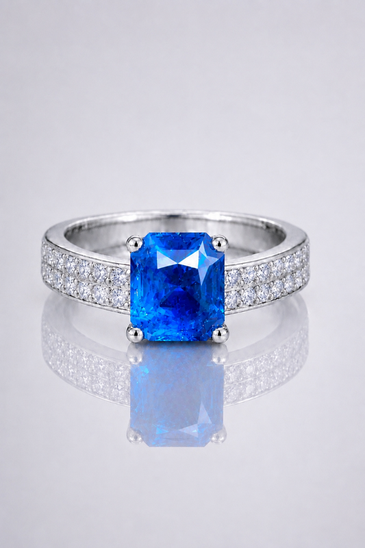 Natural Blue Sapphire Diamond White Gold Ring