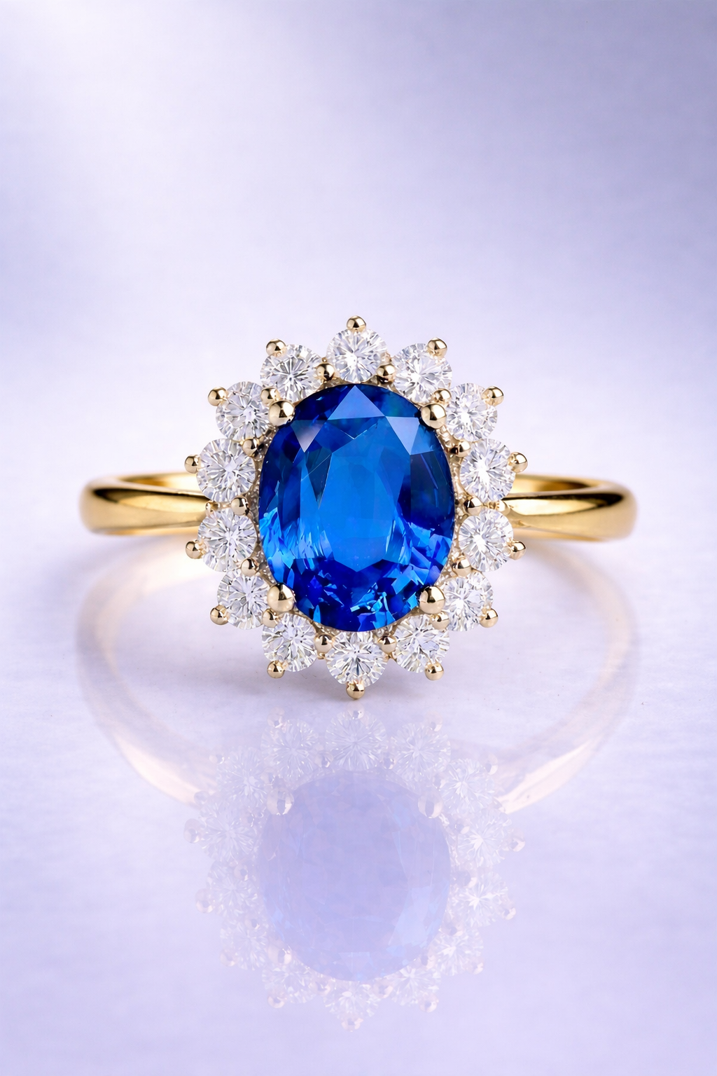 Aurevex Blå Safir och Diamant Halo Ring