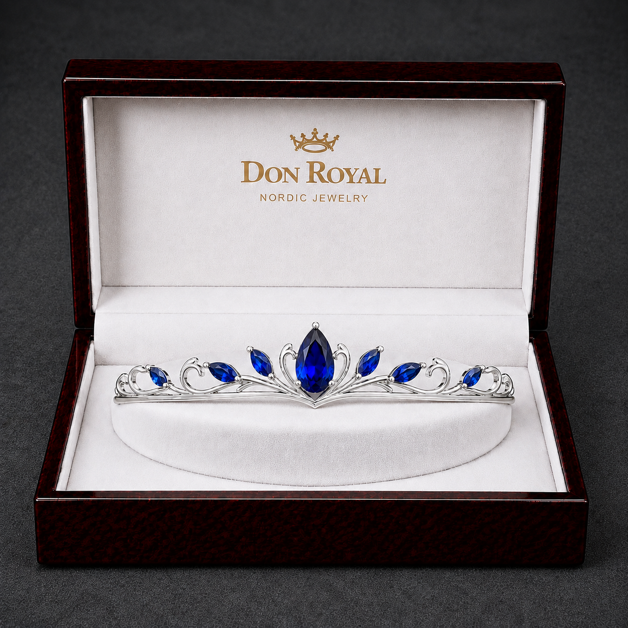Natural Blue Sapphire Handcrafted Gold Tiara Box
